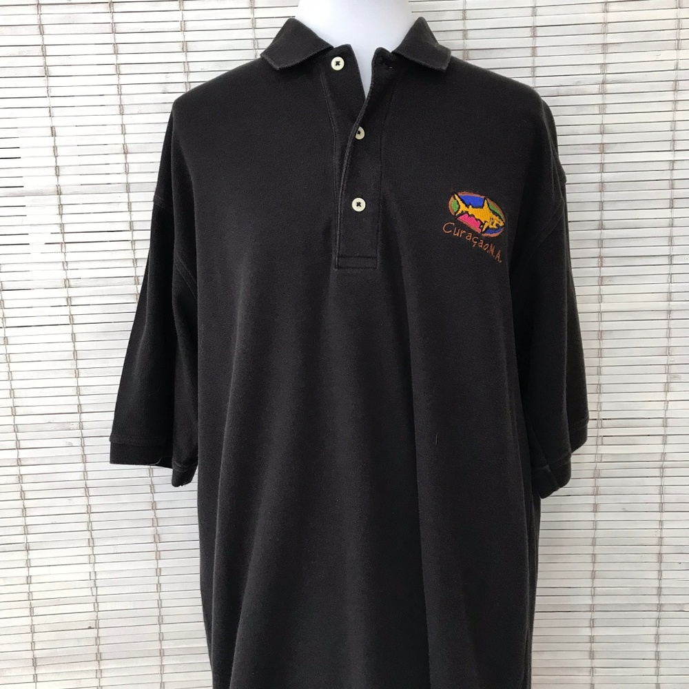 Curacao L Island Shark Logo Black Polo Sharp Embroidery Ocean Resort